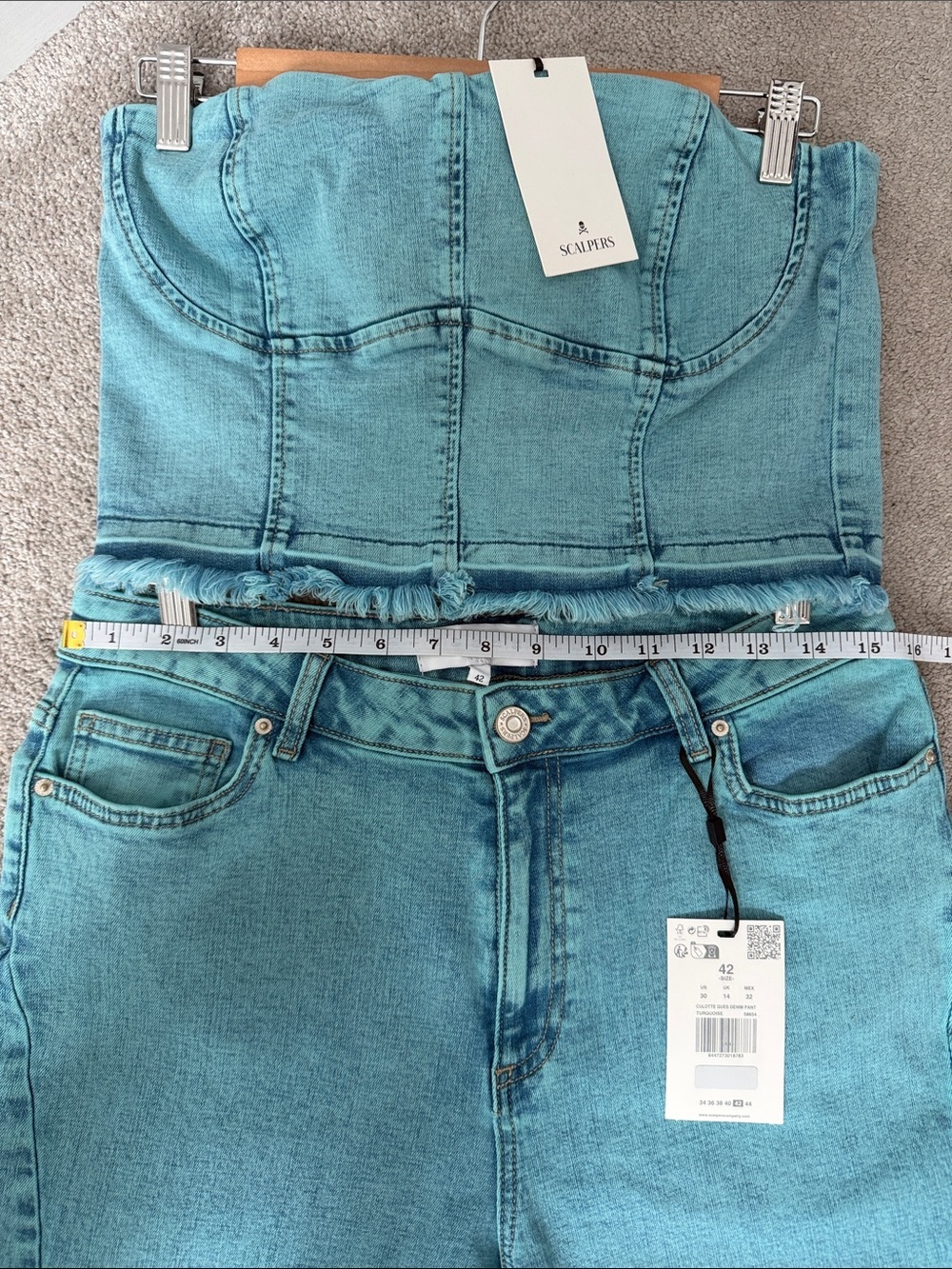 NWT Scalpers Culotte Ques Denim Matching Set Turquoise Wash size L - Picture 8 of 10